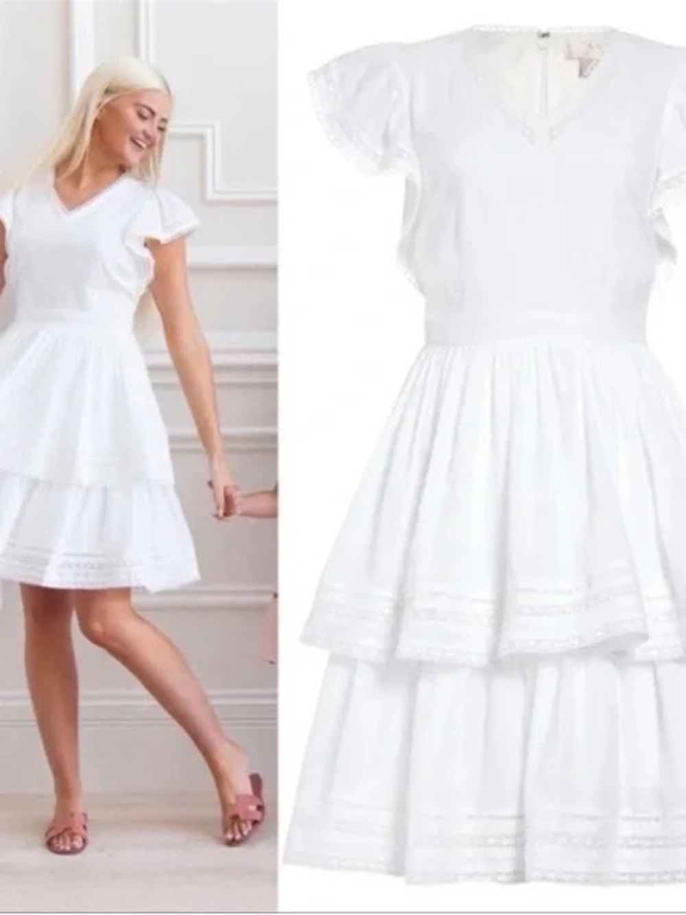 Rachel Parcell White Tiered V‑Neck Mini Dress